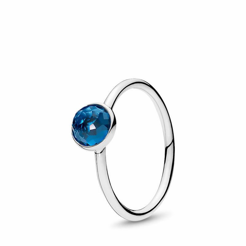 Pandora December Droplet Ring - Sterling Silver/Blue/Crystal - Canada | HU7212RG